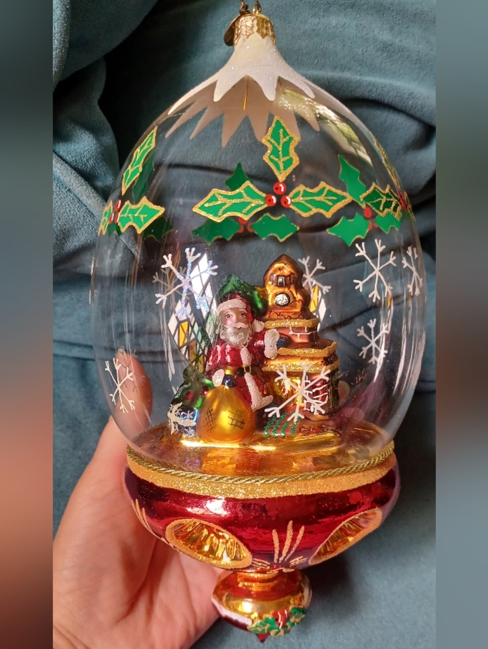 Christopher Radko Santa Ornament Fire Side Frost Glass Dome Vintage